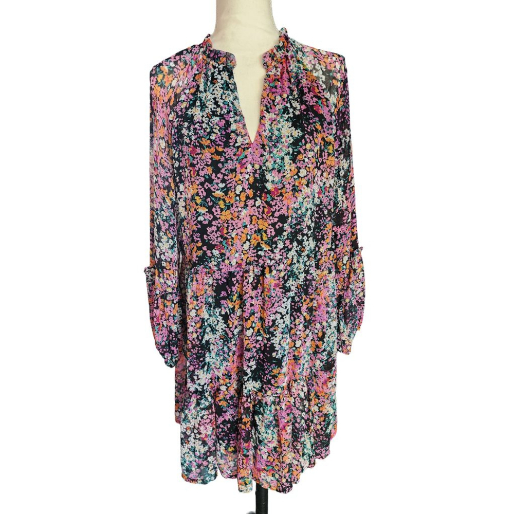 Vince Camuto Floral Long Sleeve Dress in Black, Pink, Orange, White